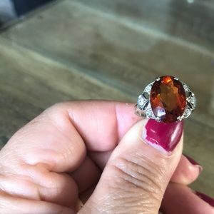 Orange paparacshom 14 kt white gold and diamond ring